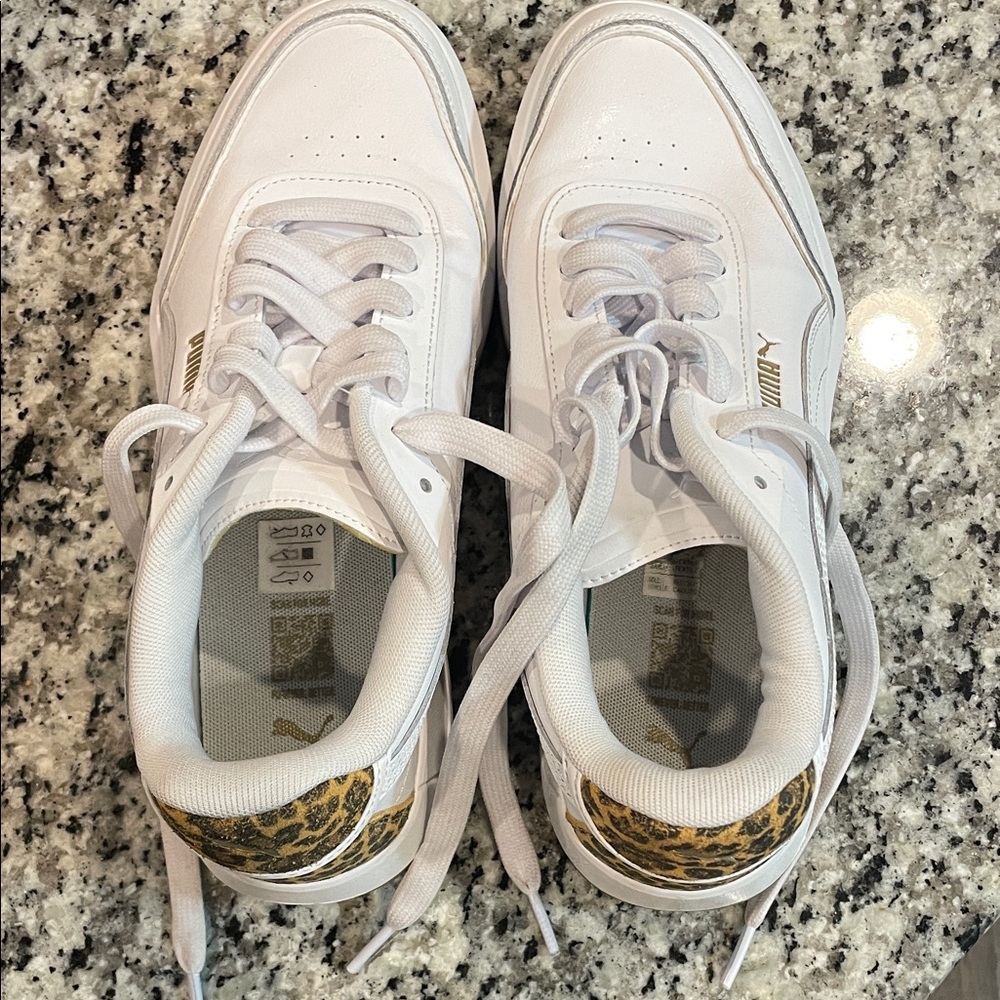 NEARLY NEW Puma White Shoes with Animal Print Detail